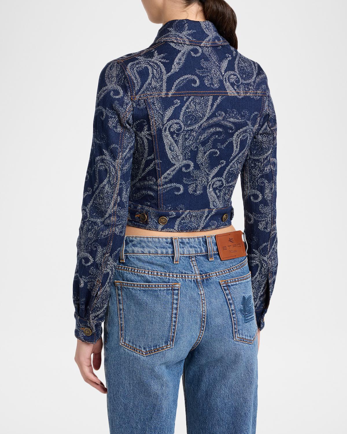 Paisley Denim Jacquard Crop Jacket - thumbnail 3