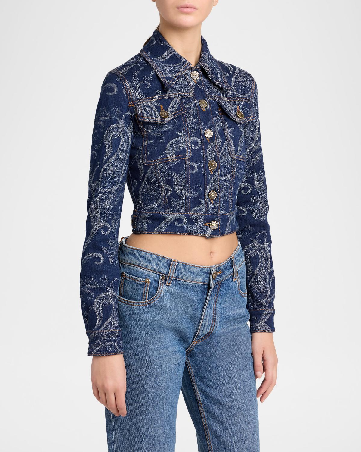Paisley Denim Jacquard Crop Jacket - thumbnail 4
