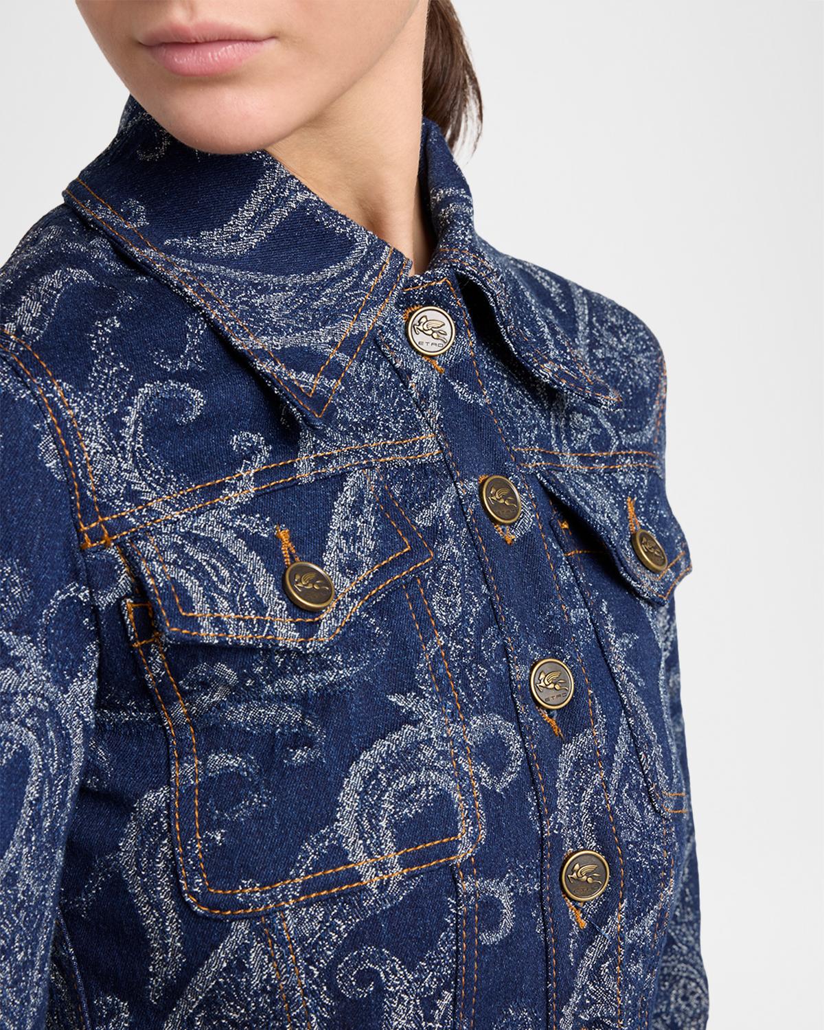 Paisley Denim Jacquard Crop Jacket - thumbnail 5