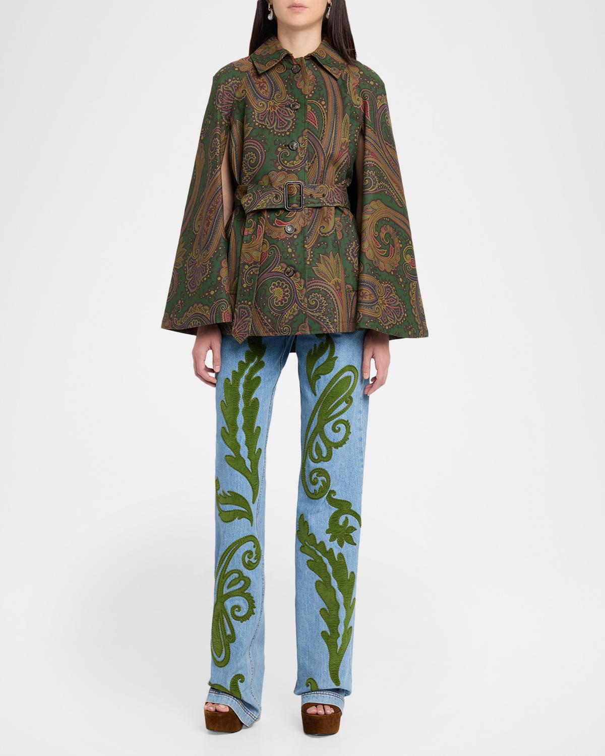 Paisley-Print Cotton Belted Cape Coat - thumbnail 2