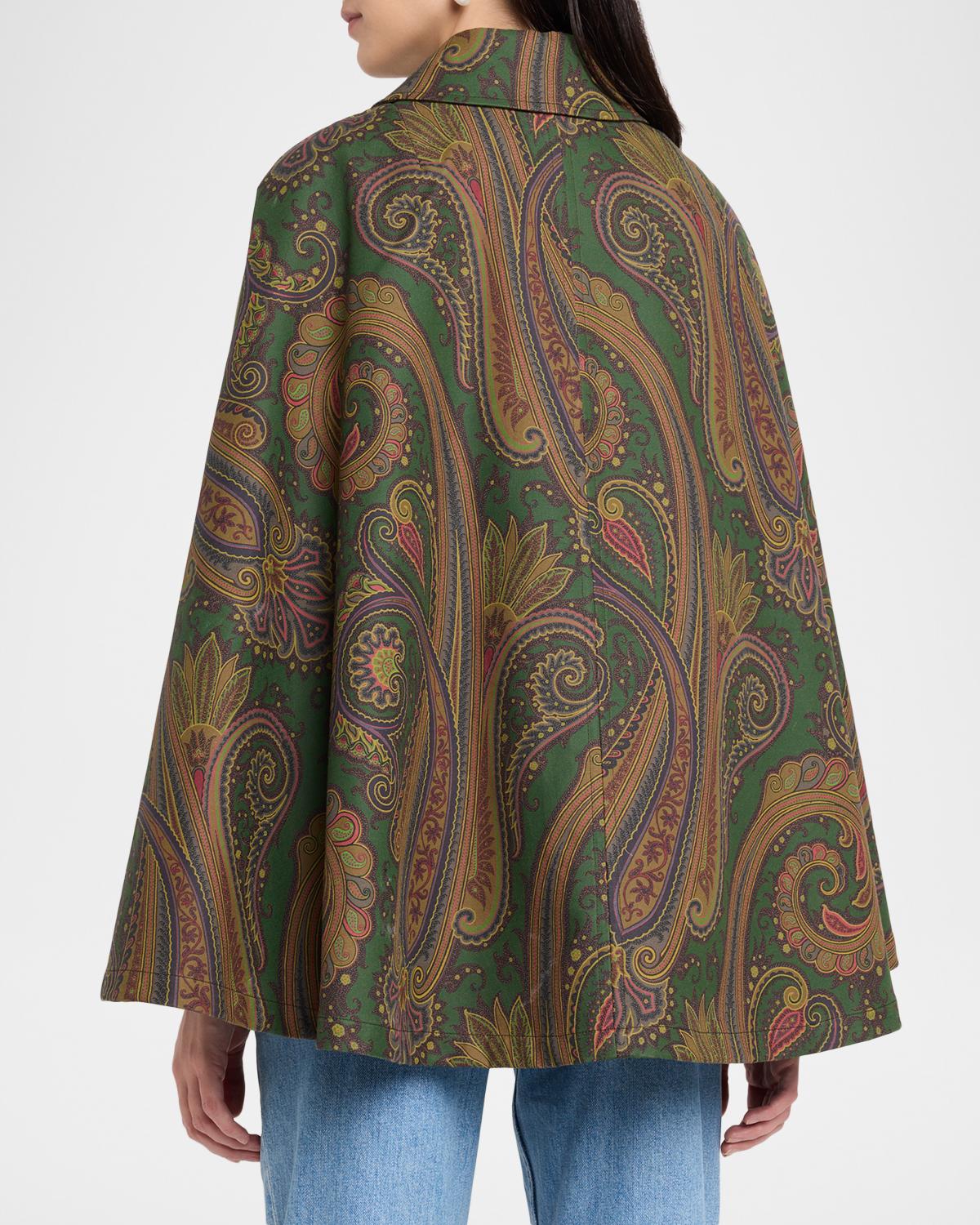 Paisley-Print Cotton Belted Cape Coat - thumbnail 3