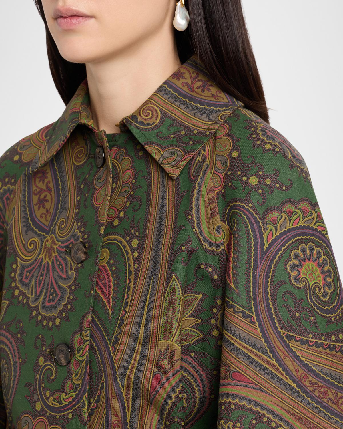 Paisley-Print Cotton Belted Cape Coat - thumbnail 5