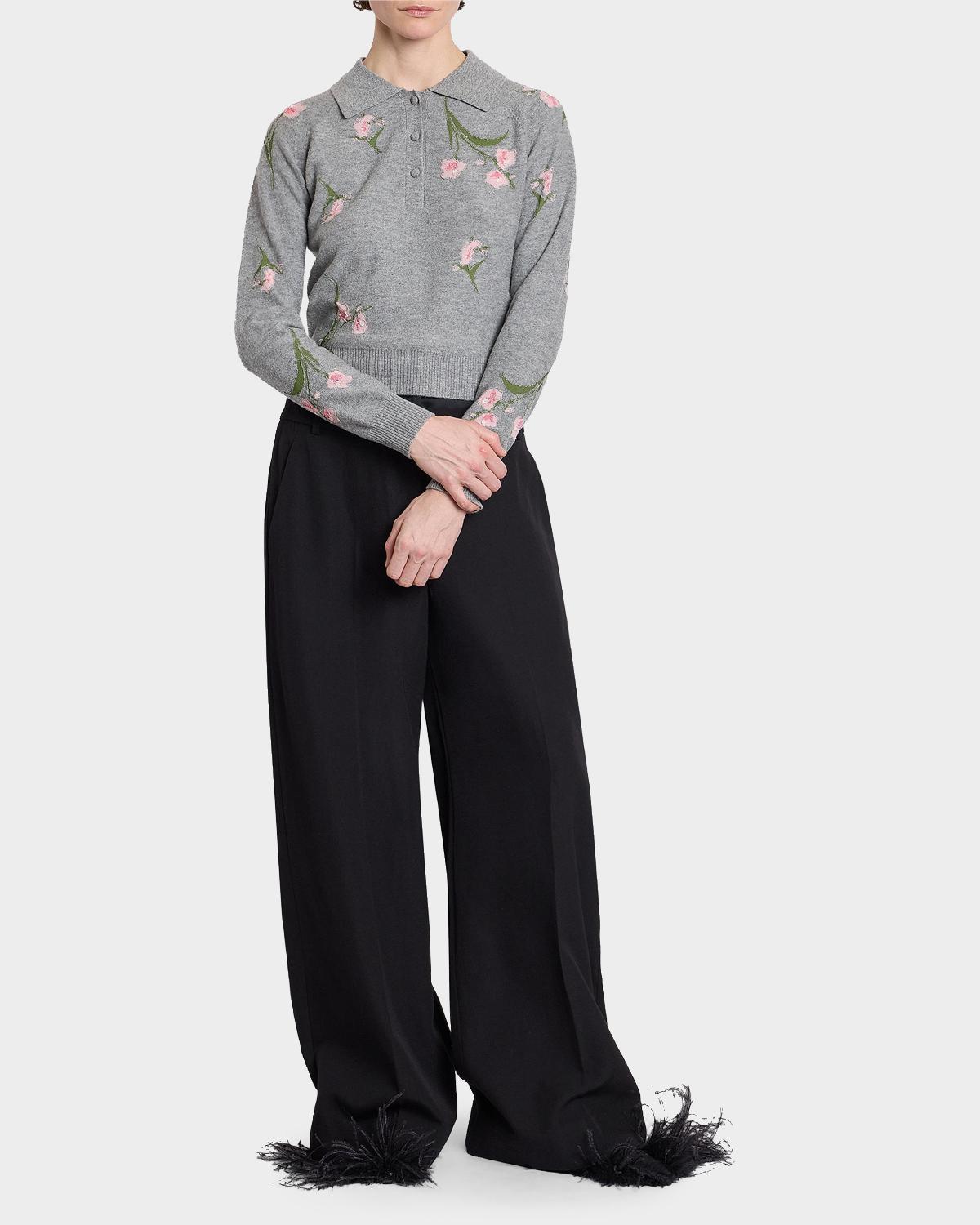 Rib-Knit Floral Merino Wool Sweater - thumbnail 2