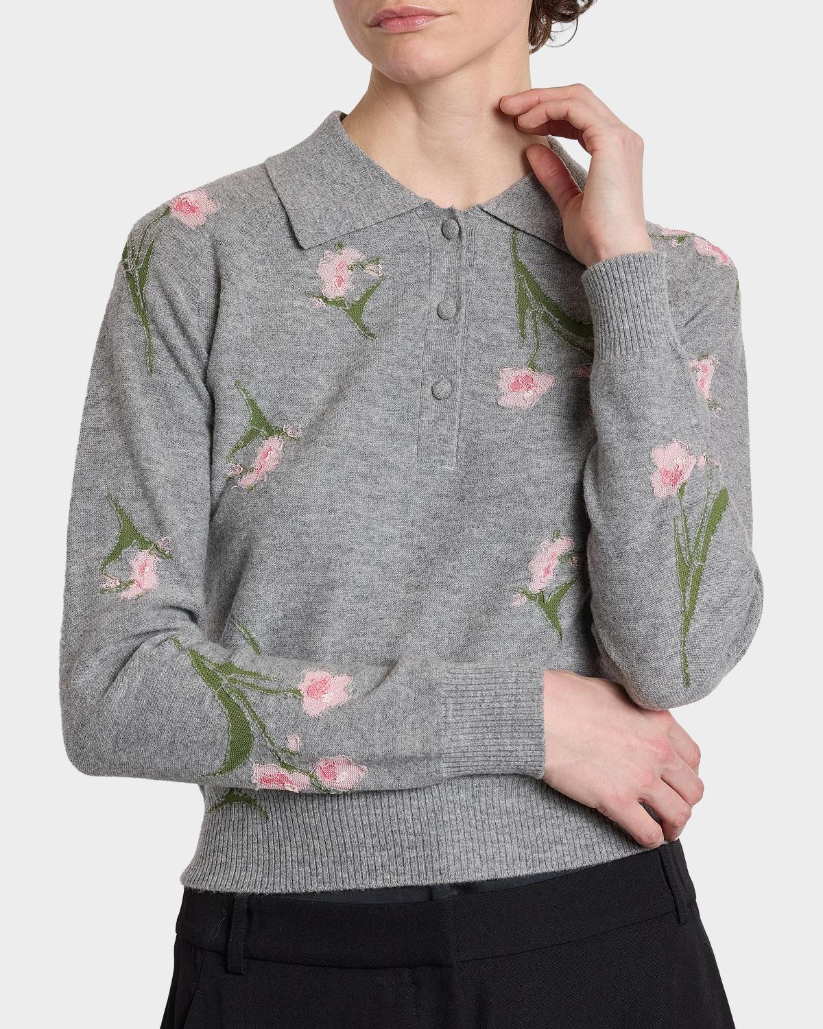 Rib-Knit Floral Merino Wool Sweater - thumbnail 3