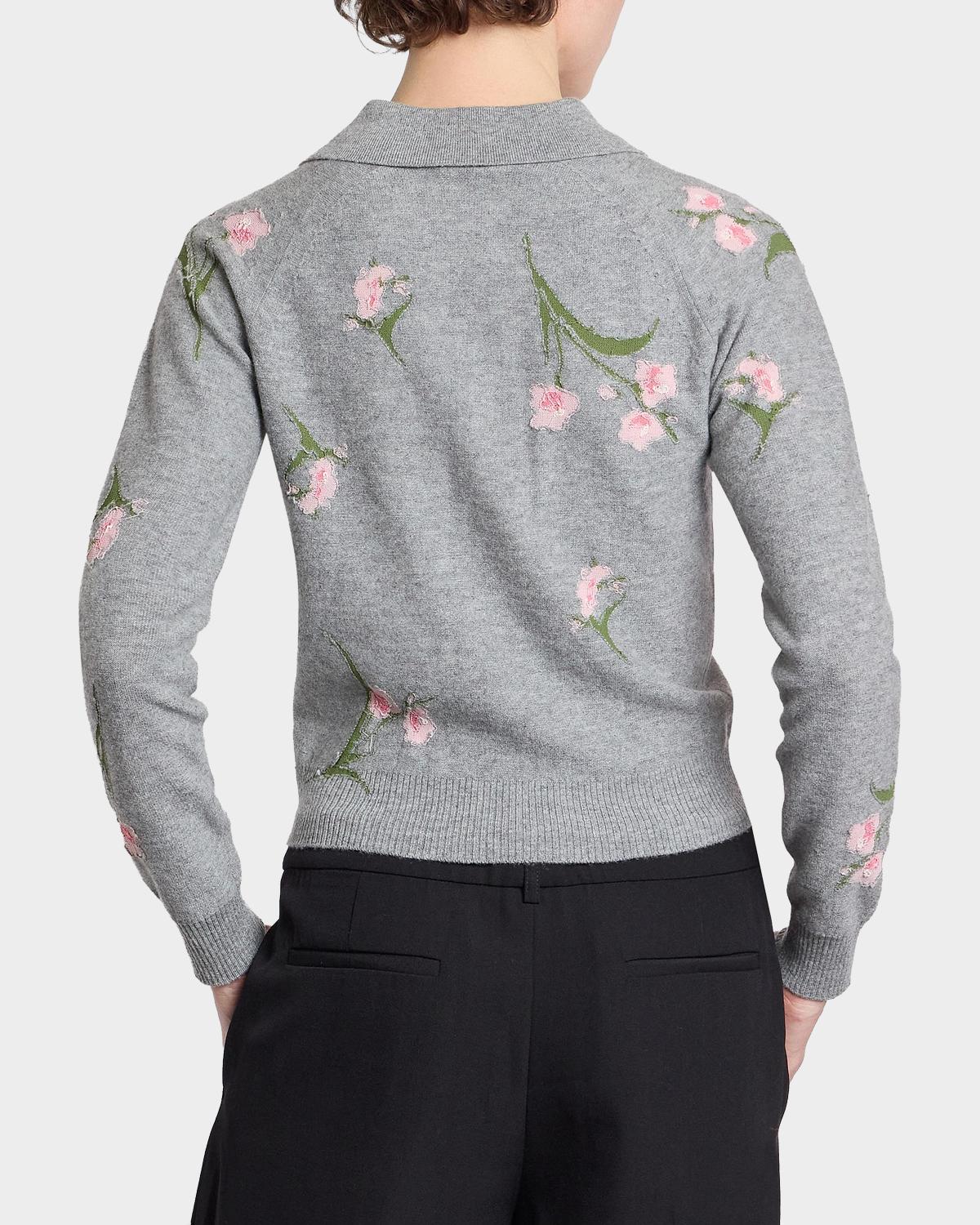 Rib-Knit Floral Merino Wool Sweater - thumbnail 4