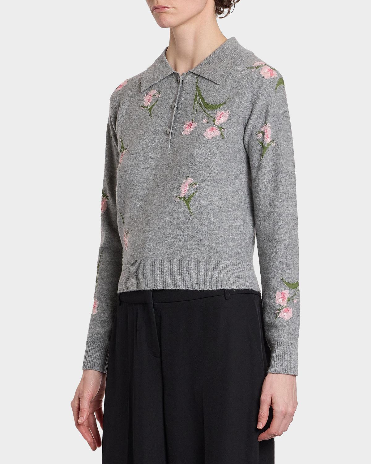 Rib-Knit Floral Merino Wool Sweater - thumbnail 5