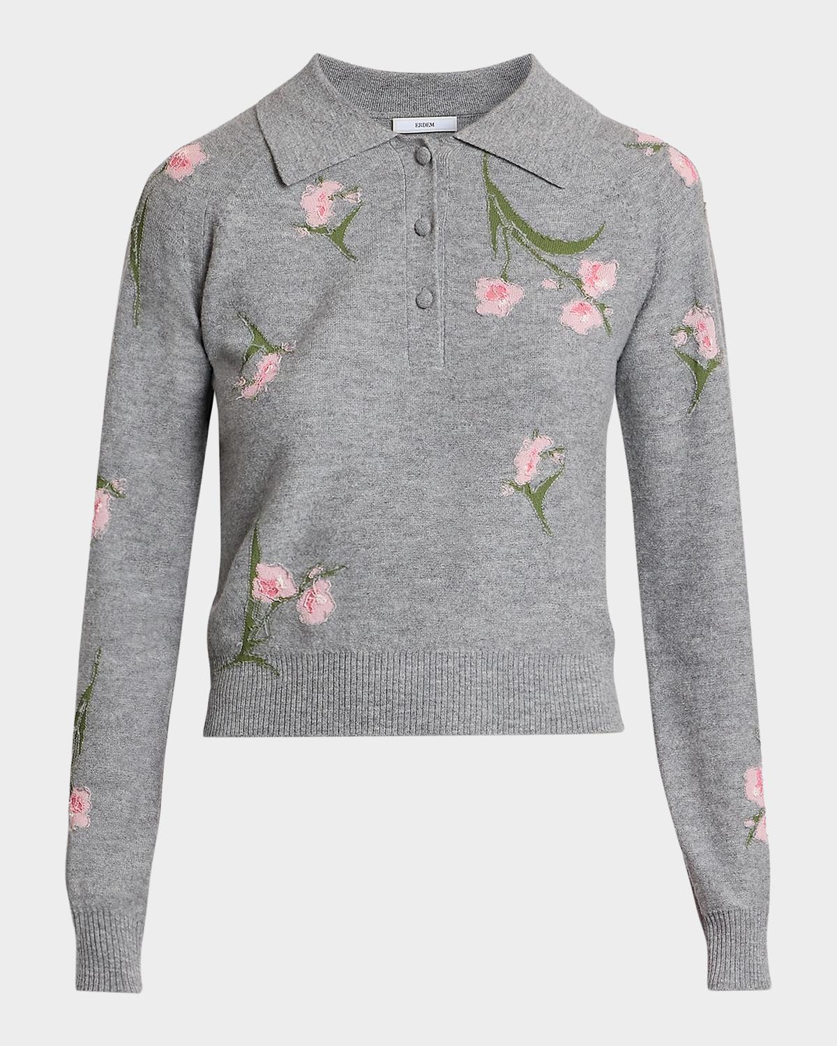 Rib-Knit Floral Merino Wool Sweater
