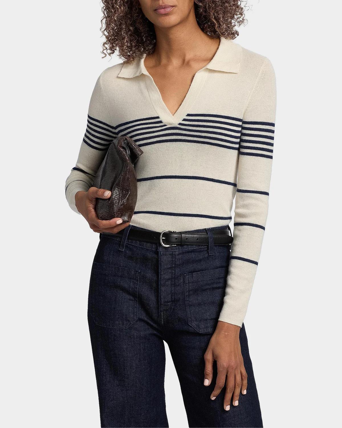 Lucille Striped Cashmere Polo Sweater - thumbnail 4