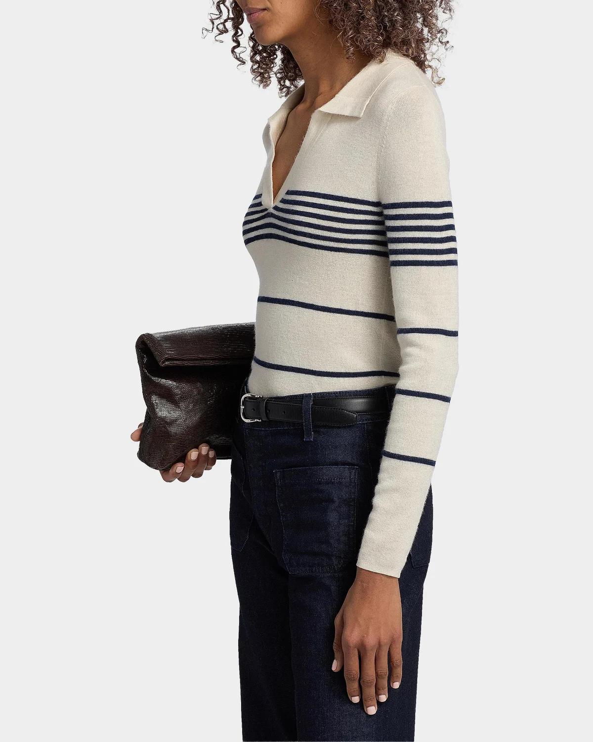 Lucille Striped Cashmere Polo Sweater - thumbnail 6
