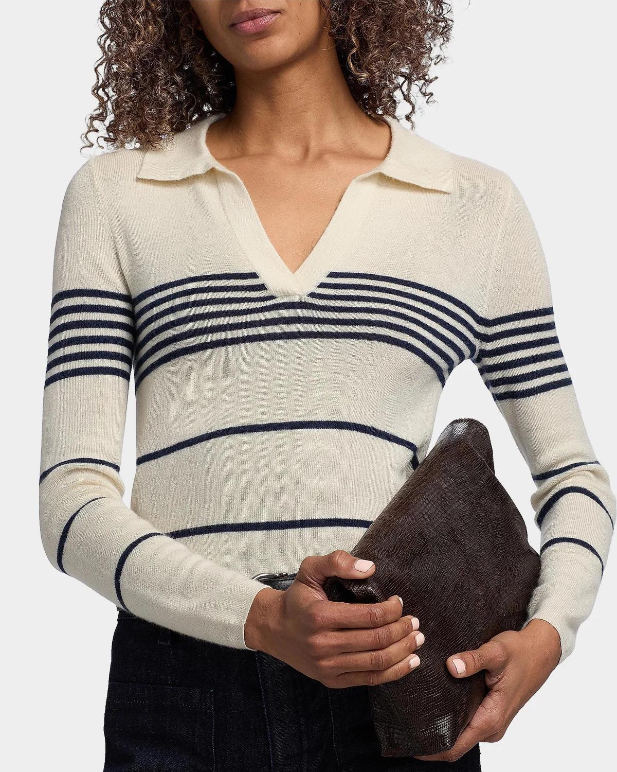Lucille Striped Cashmere Polo Sweater - thumbnail 7