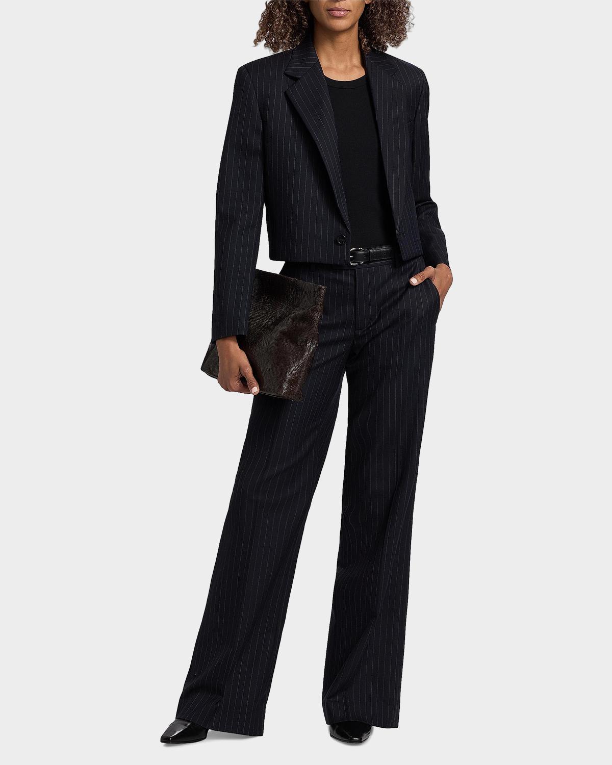 Swan Pinstriped Stretch-Wool Crop Blazer - thumbnail 2