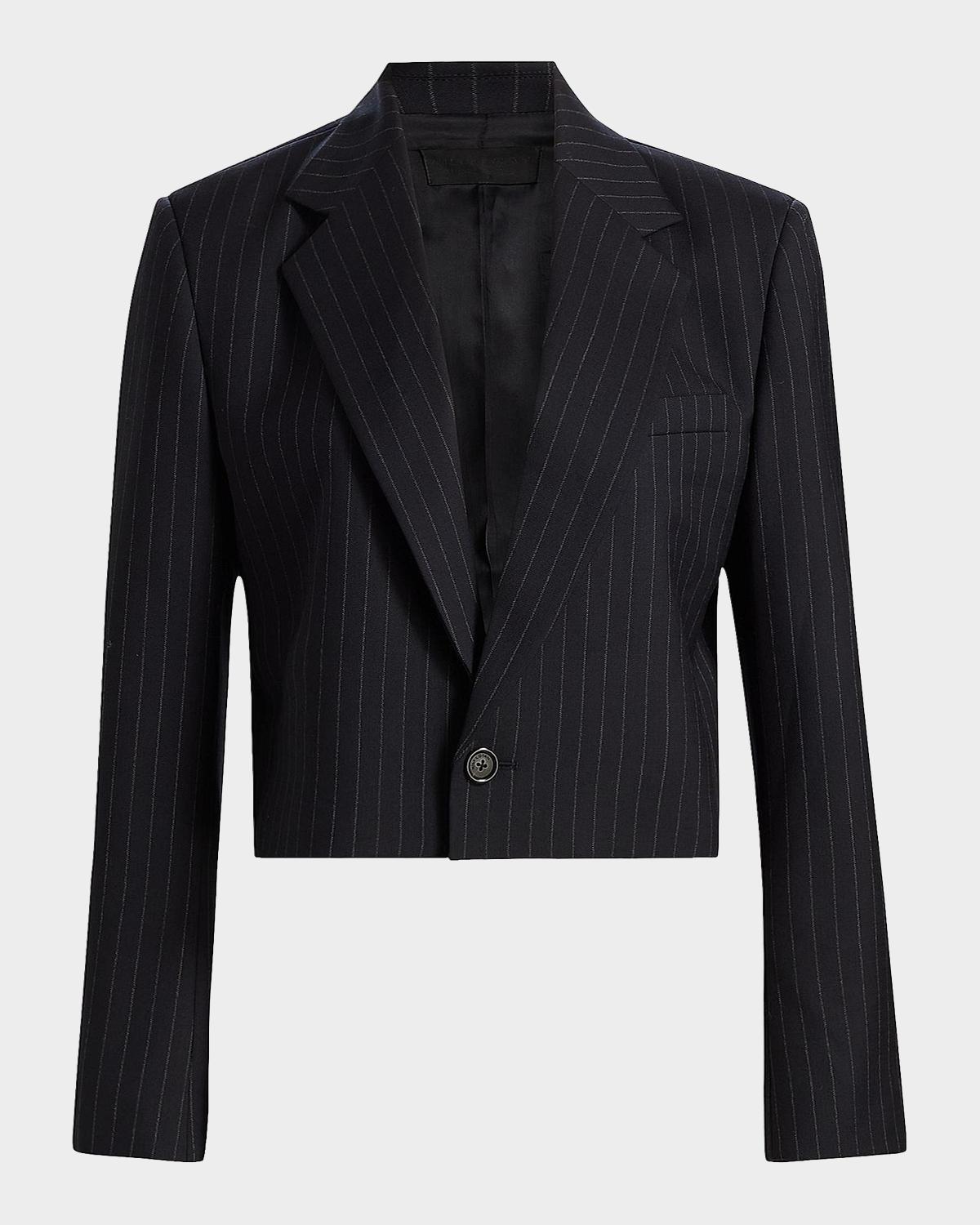 Swan Pinstriped Stretch-Wool Crop Blazer