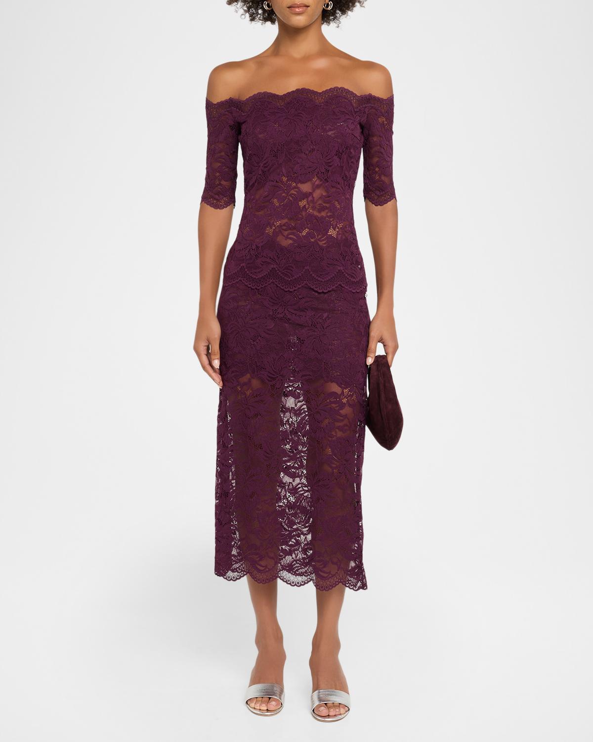 Off-The-Shoulder Lace Elbow-Sleeve Top - thumbnail 2