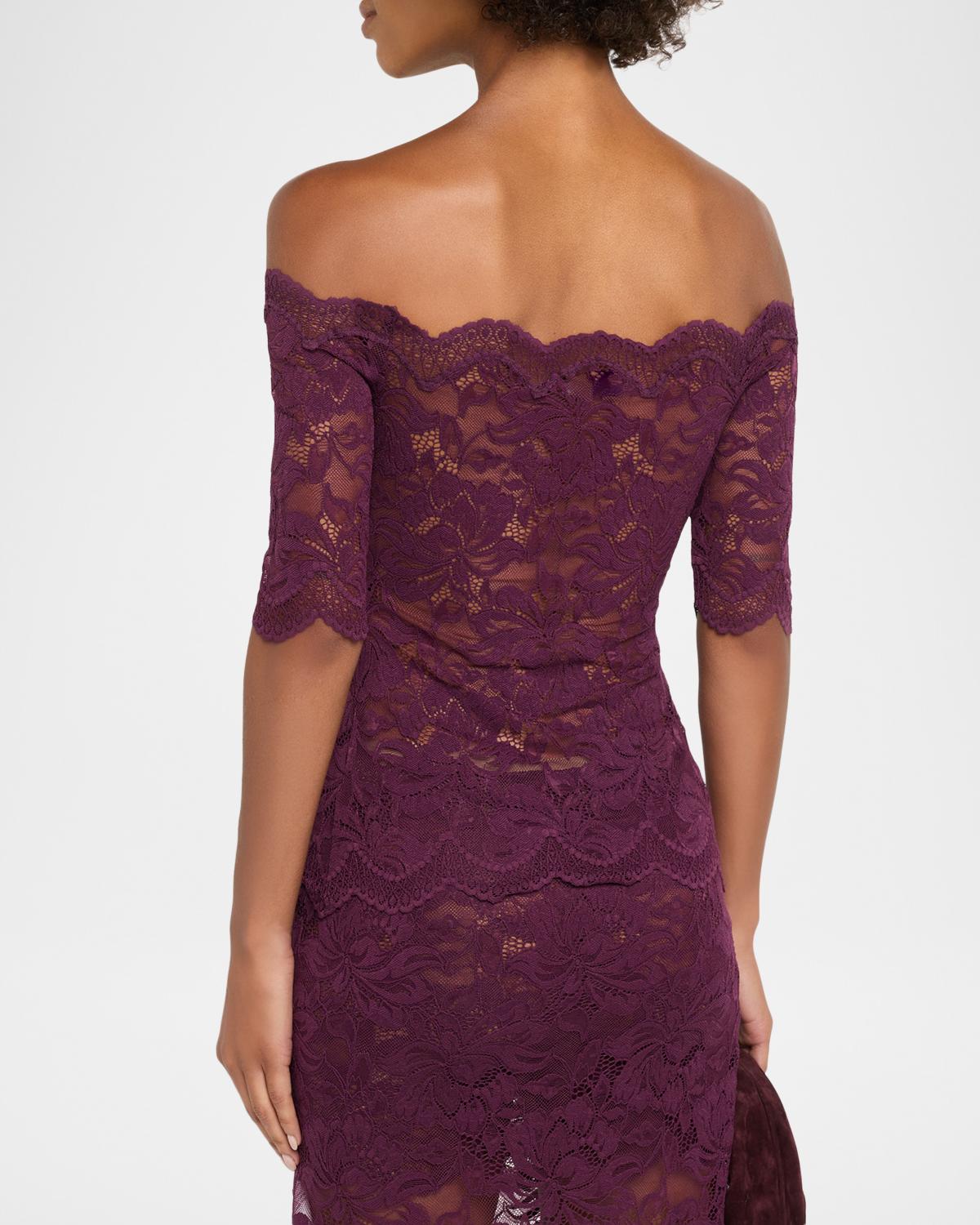 Off-The-Shoulder Lace Elbow-Sleeve Top - thumbnail 3