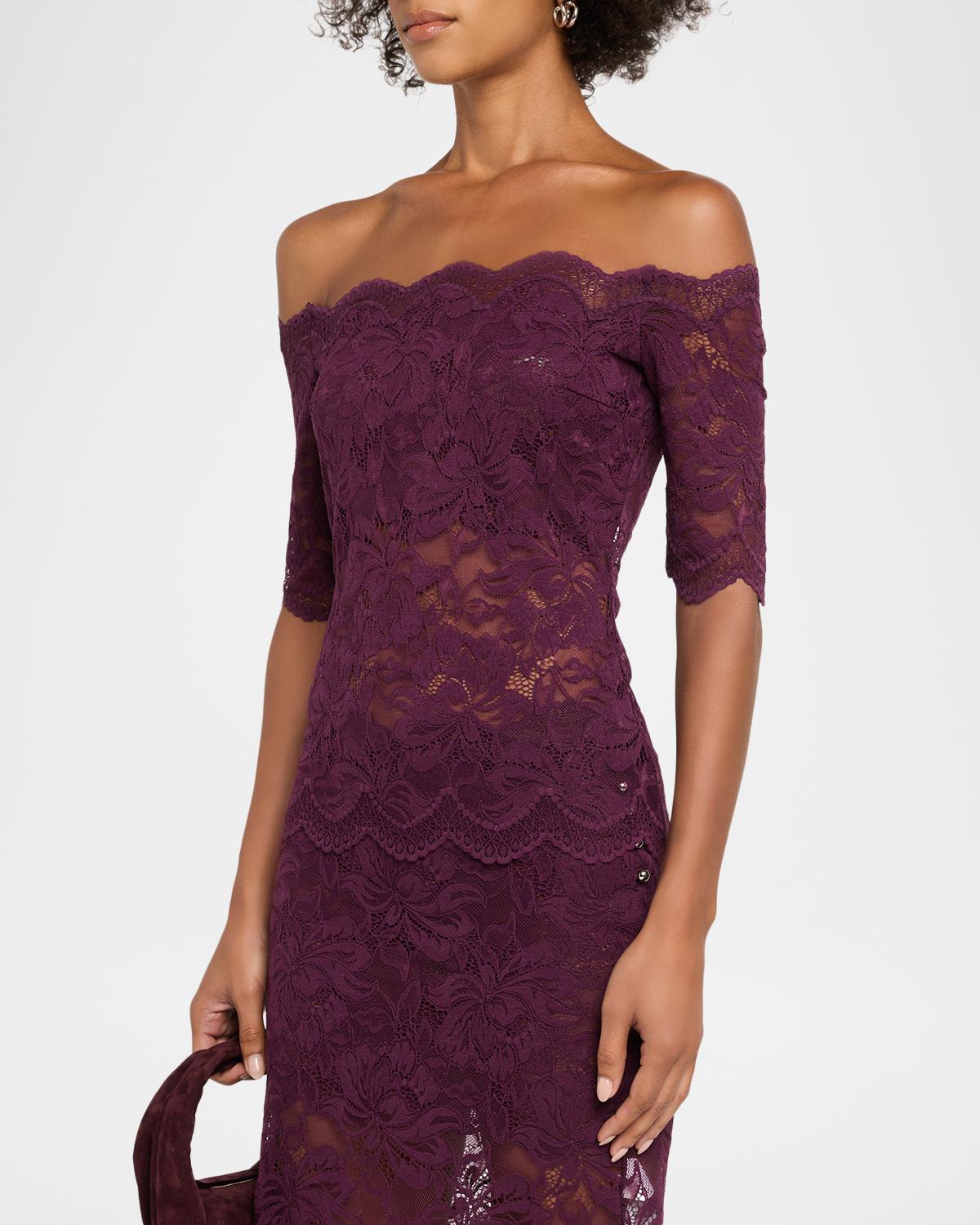 Off-The-Shoulder Lace Elbow-Sleeve Top - thumbnail 4