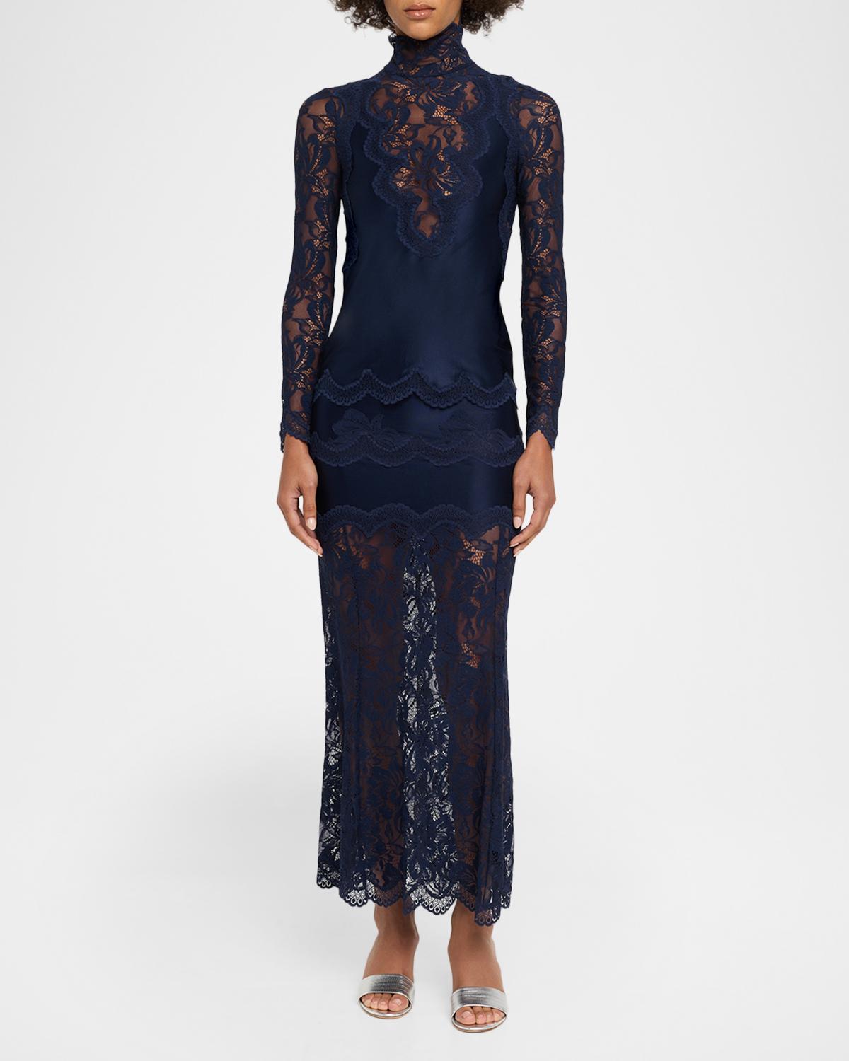 Turtleneck Lace And Jersey Long-Sleeve Top - thumbnail 2