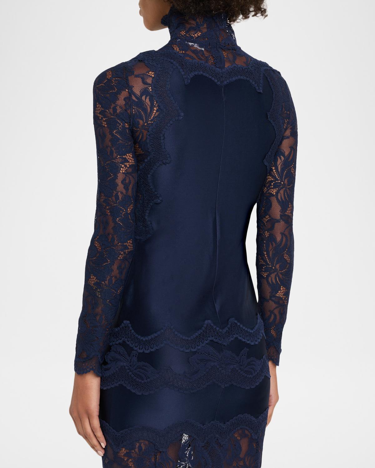 Turtleneck Lace And Jersey Long-Sleeve Top - thumbnail 3