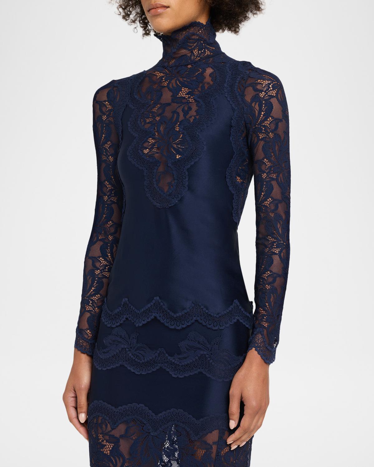 Turtleneck Lace And Jersey Long-Sleeve Top - thumbnail 4