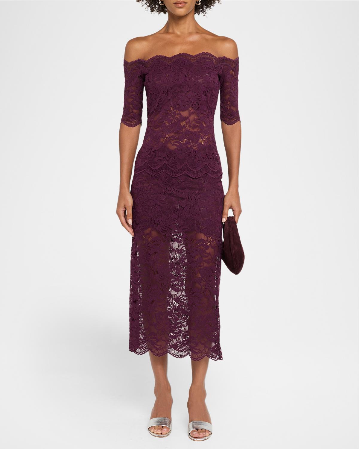 Scalloped Sheer Lace Midi Skirt - thumbnail 2