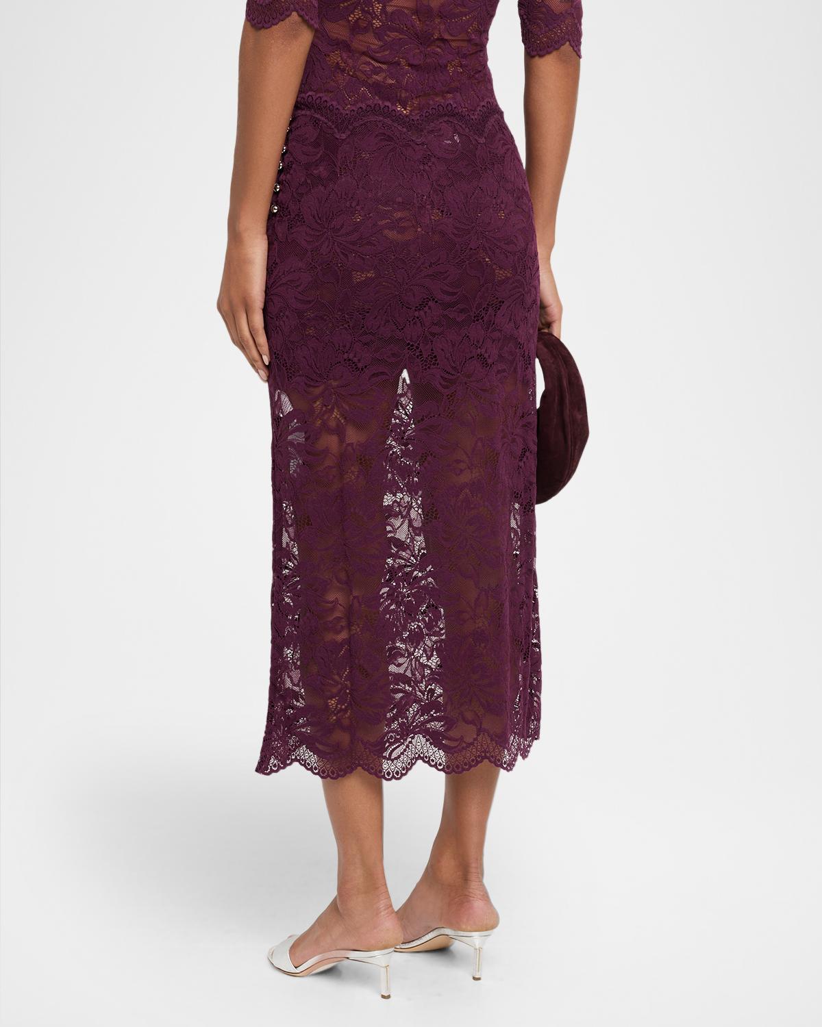 Scalloped Sheer Lace Midi Skirt - thumbnail 3
