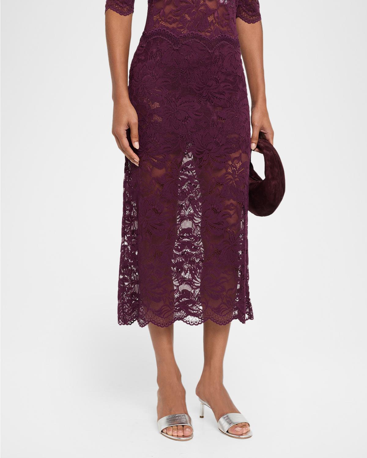 Scalloped Sheer Lace Midi Skirt - thumbnail 4