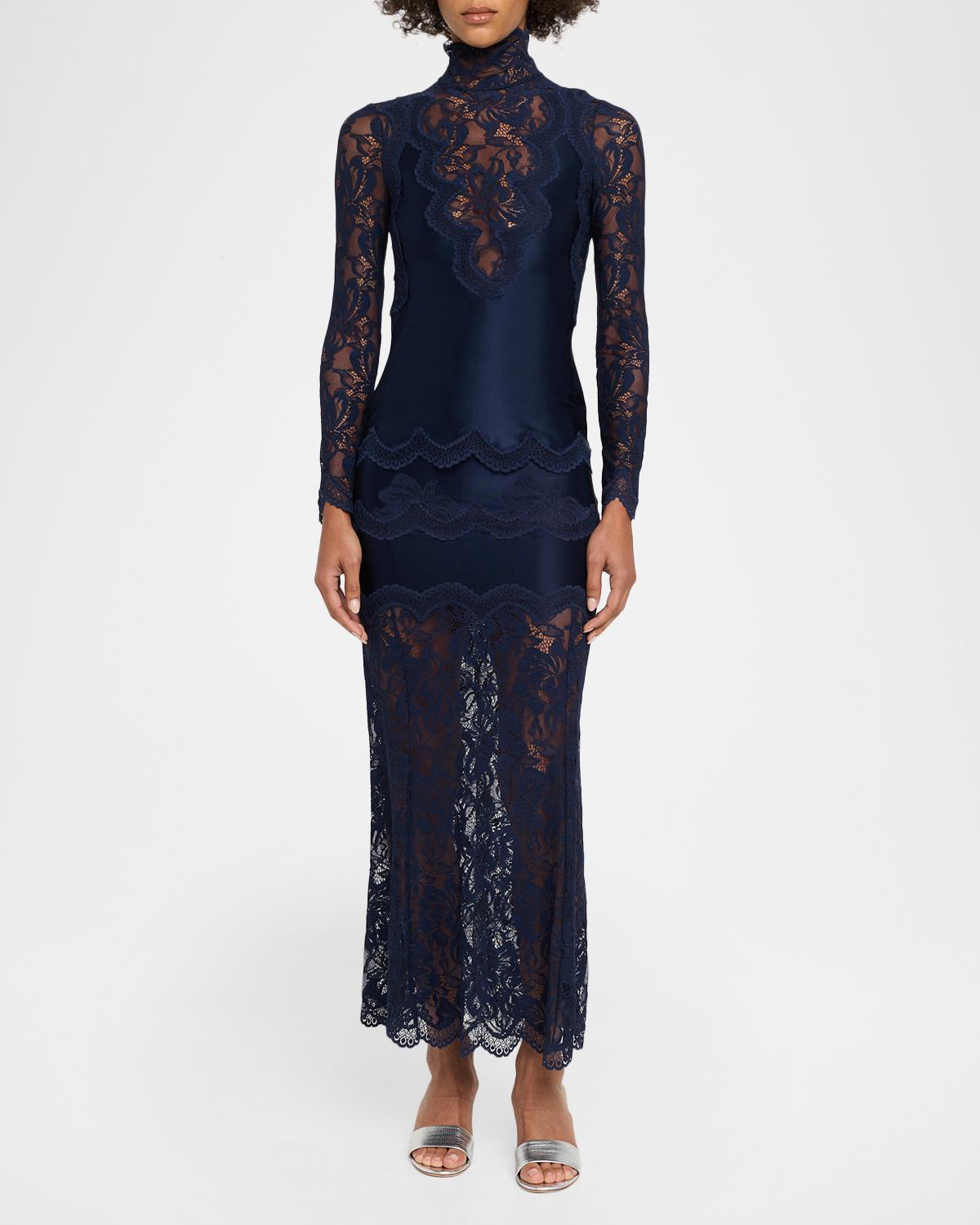 Sheer Lace and Jersey Midi Skirt - thumbnail 2
