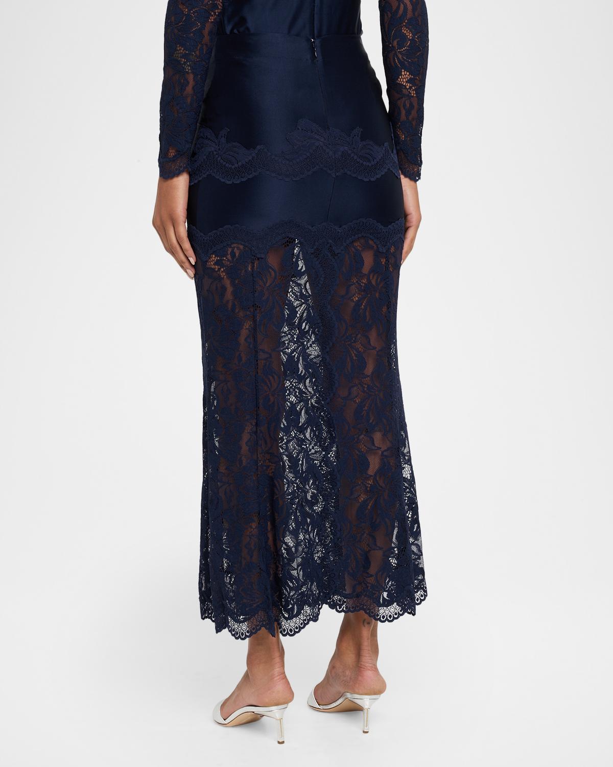 Sheer Lace and Jersey Midi Skirt - thumbnail 3
