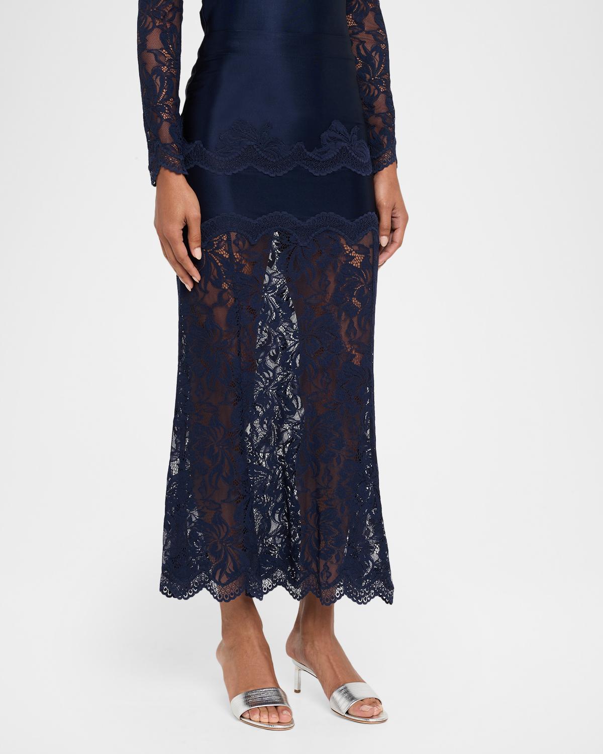 Sheer Lace and Jersey Midi Skirt - thumbnail 4