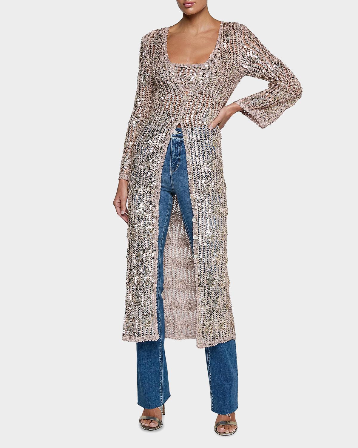 Sanya Hand-Crochet Sequined Midi Cardigan - thumbnail 2