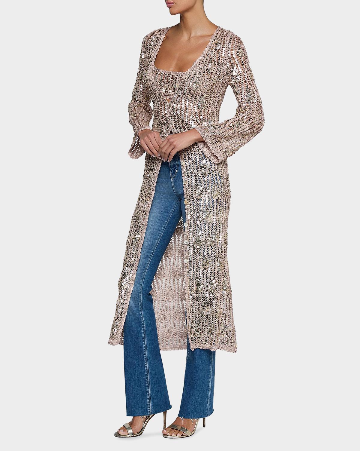 Sanya Hand-Crochet Sequined Midi Cardigan - thumbnail 4