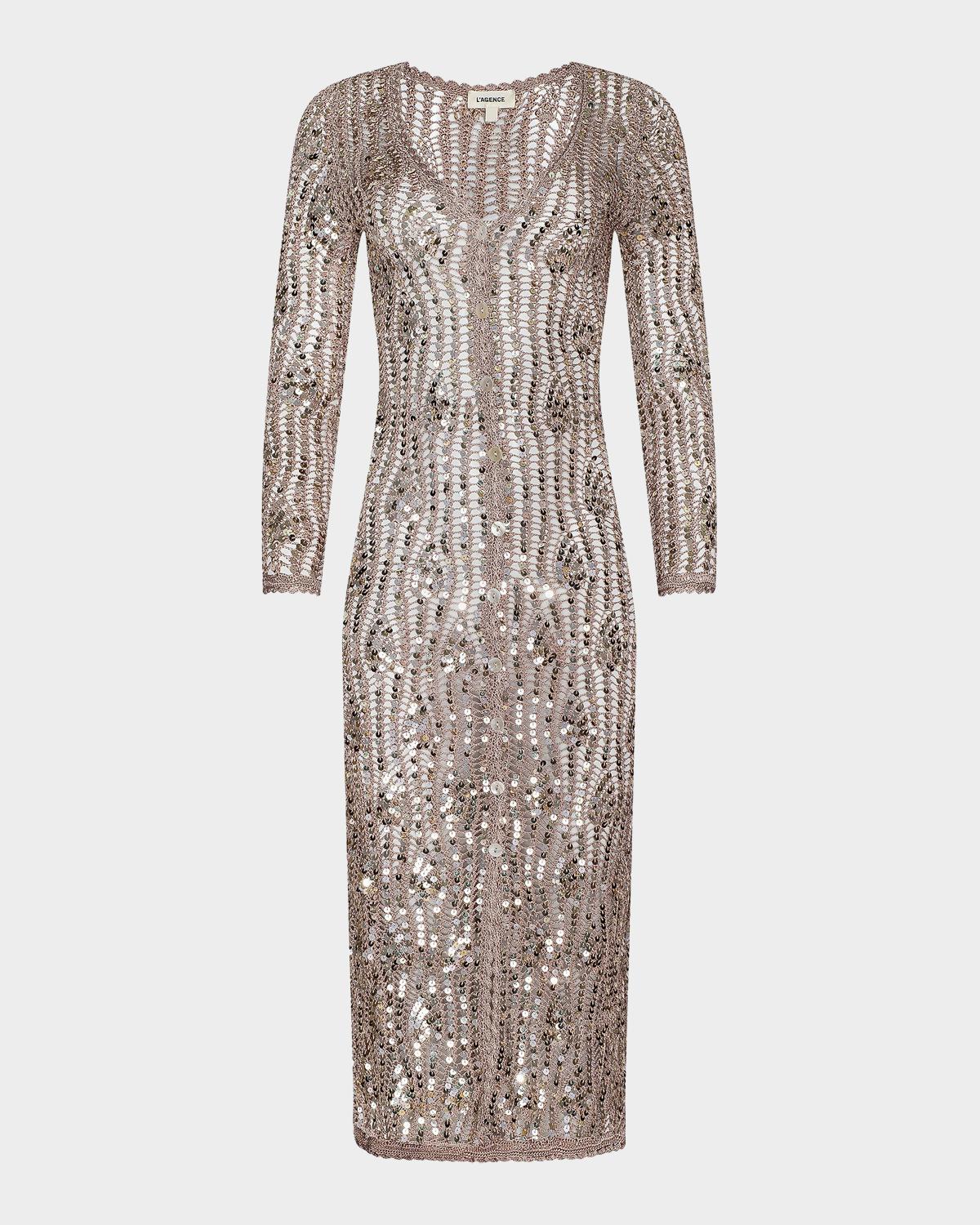 Sanya Hand-Crochet Sequined Midi Cardigan