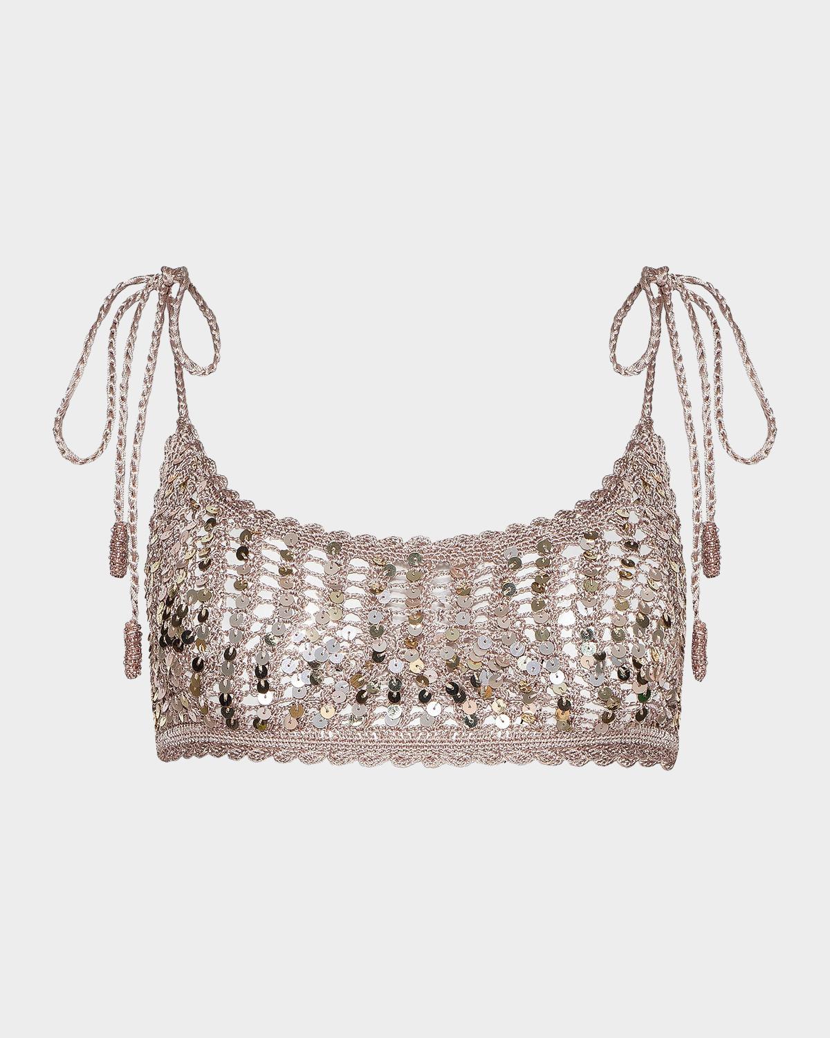 Taline Sequined Crochet Bralette
