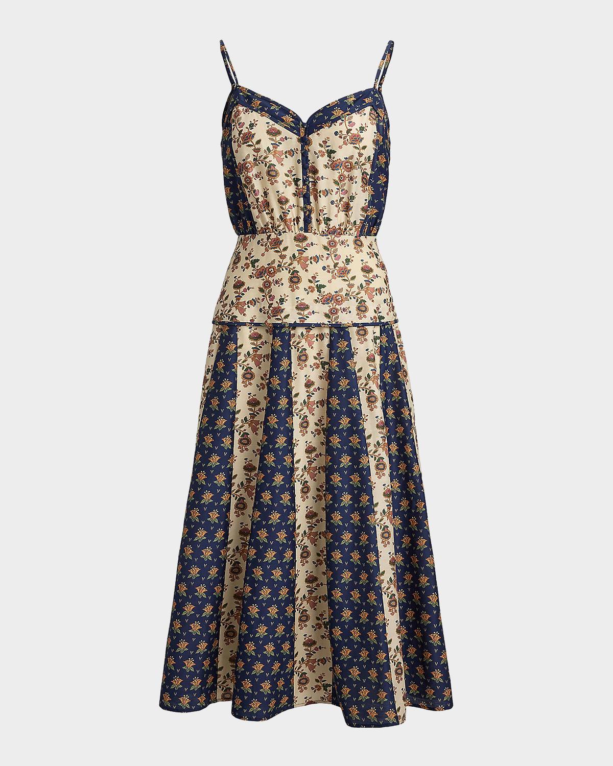 RALPH LAUREN シルク ワンピース フラワー Polo Ralph Lauren Floral Cotton-Silk Paneled Midi Dress | Neiman