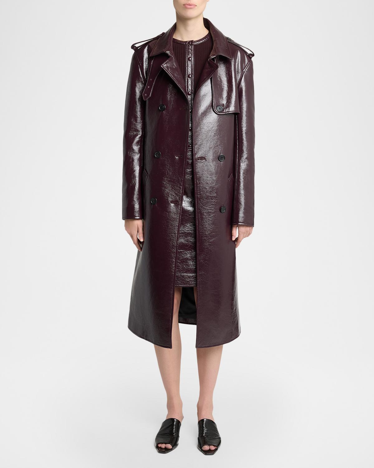 Vinyl Double-Breasted Belted Long Trench Coat - thumbnail 2