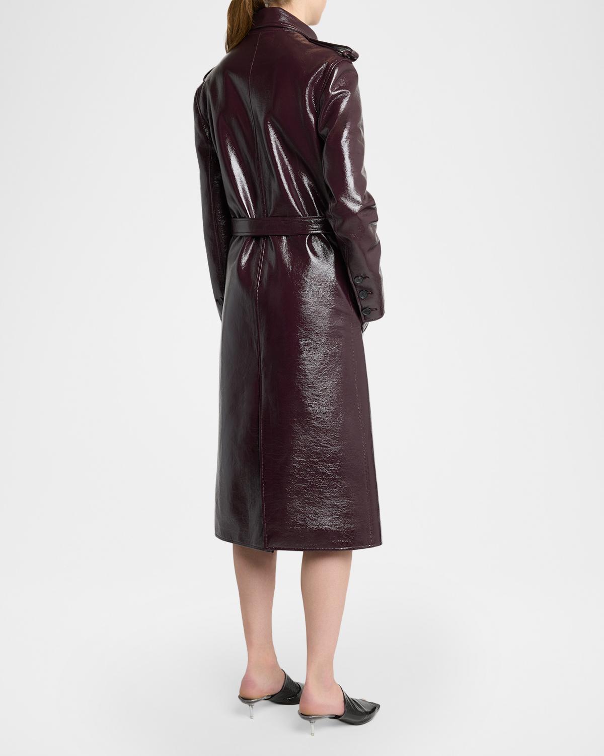 Vinyl Double-Breasted Belted Long Trench Coat - thumbnail 3