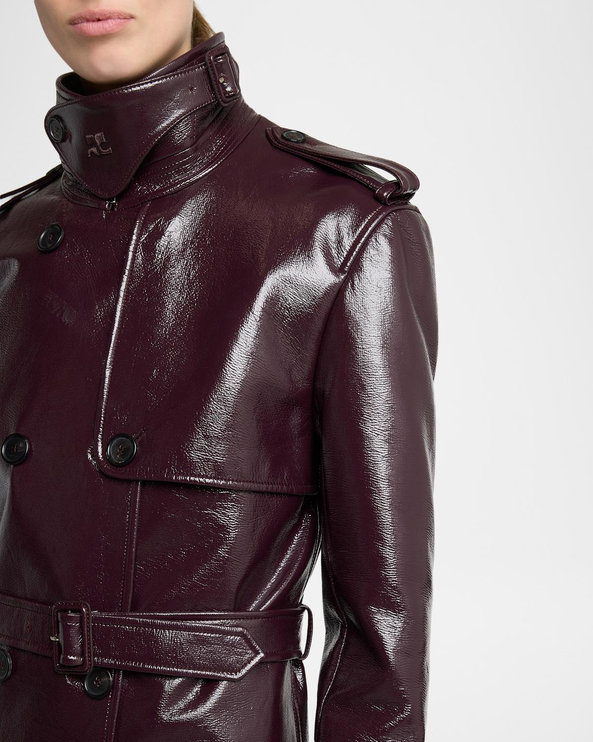 Vinyl Double-Breasted Belted Long Trench Coat - thumbnail 5