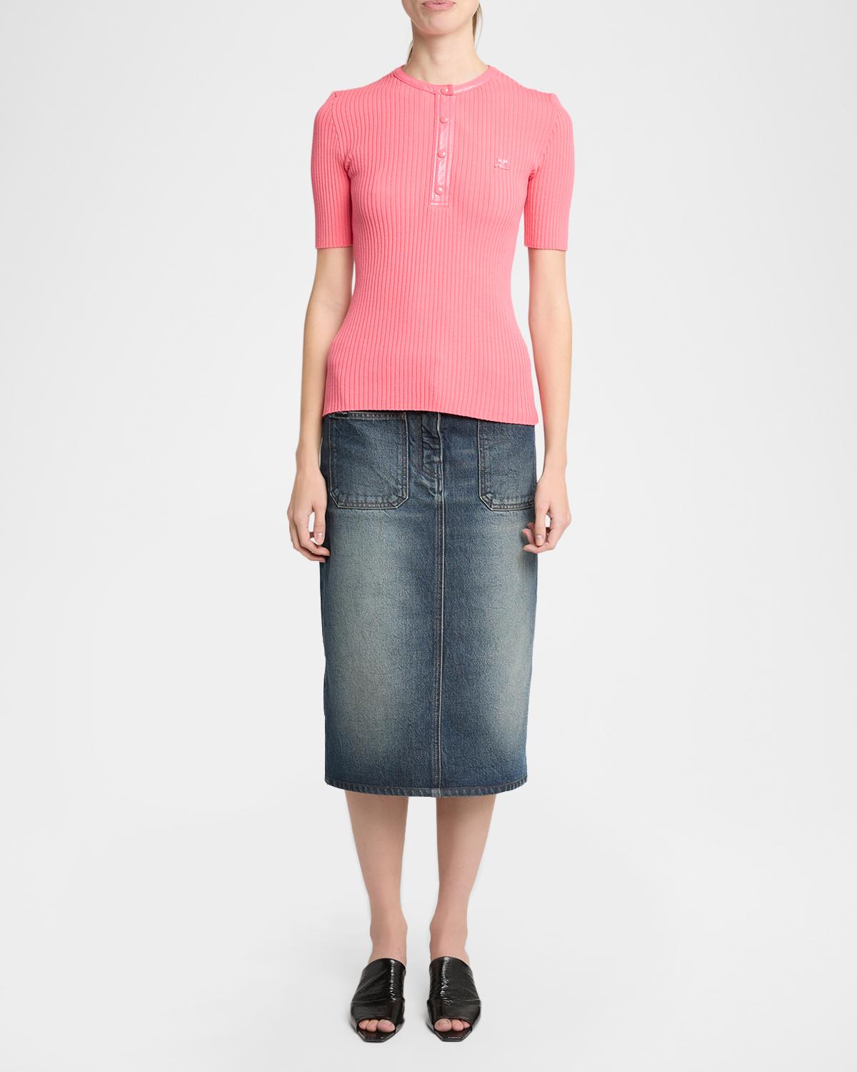 Vinyl-Trim Short-Sleeve Rib Top - thumbnail 2