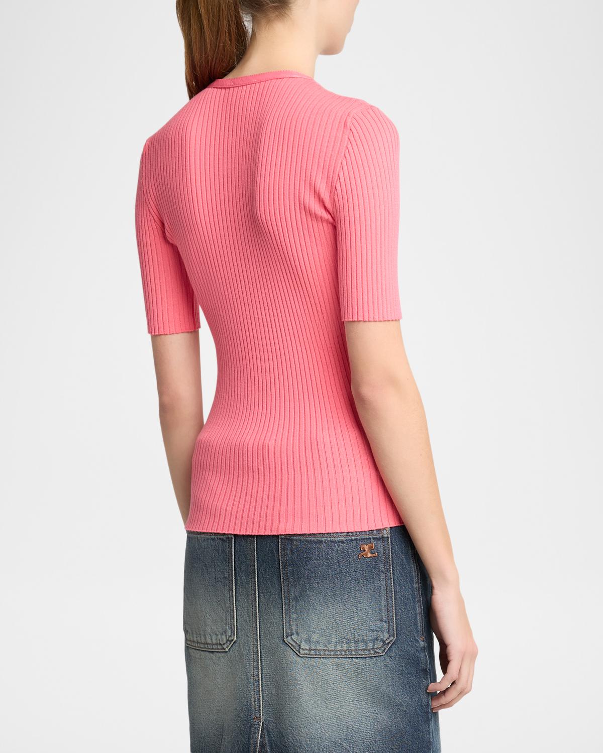 Vinyl-Trim Short-Sleeve Rib Top - thumbnail 3