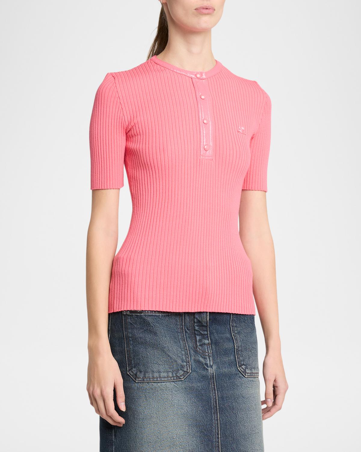 Vinyl-Trim Short-Sleeve Rib Top - thumbnail 4