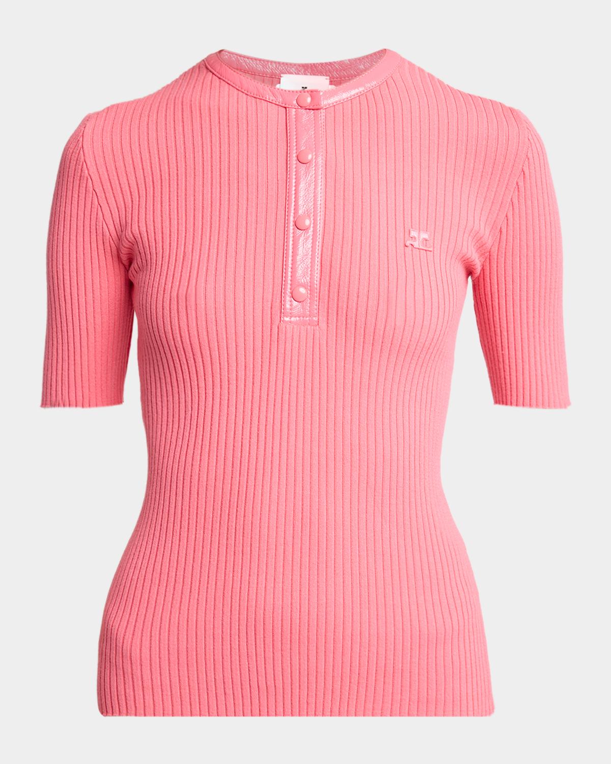 Vinyl-Trim Short-Sleeve Rib Top