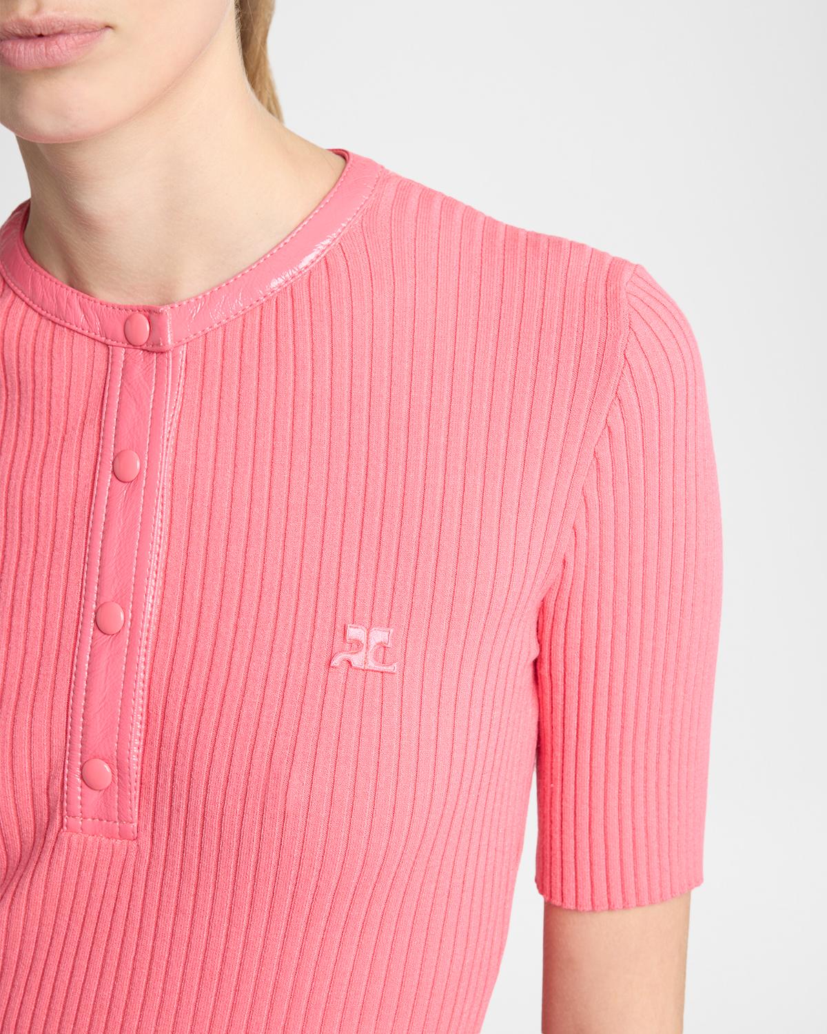 Vinyl-Trim Short-Sleeve Rib Top - thumbnail 5