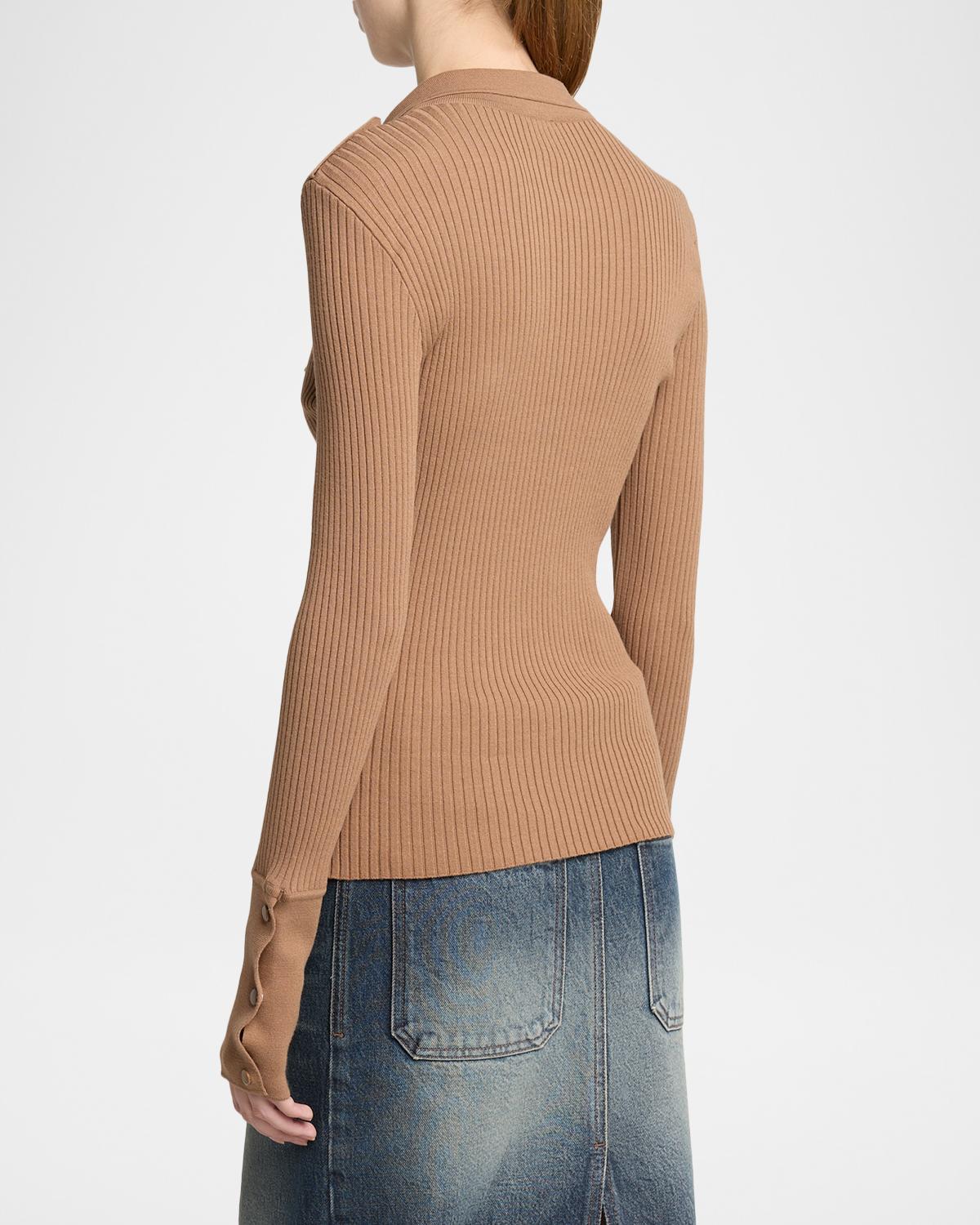 Long-Sleeve Rib Knit Polo Top - thumbnail 3
