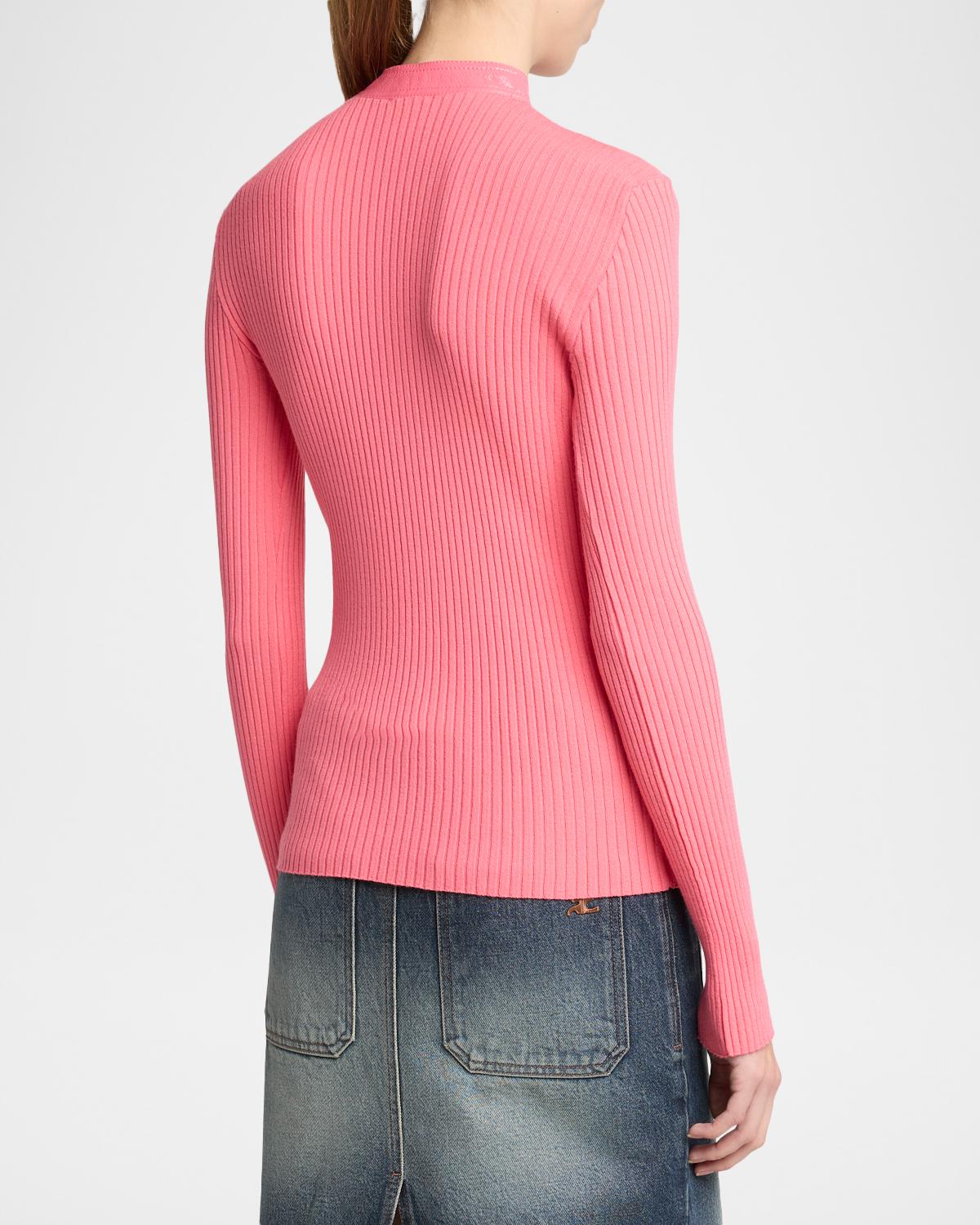 Vinyl Collar Ribbed Button-Shoulder Long-Sleeve Top - thumbnail 3