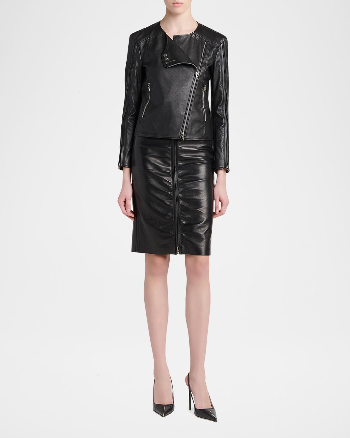 Collarless Leather Moto Jacket - thumbnail 2