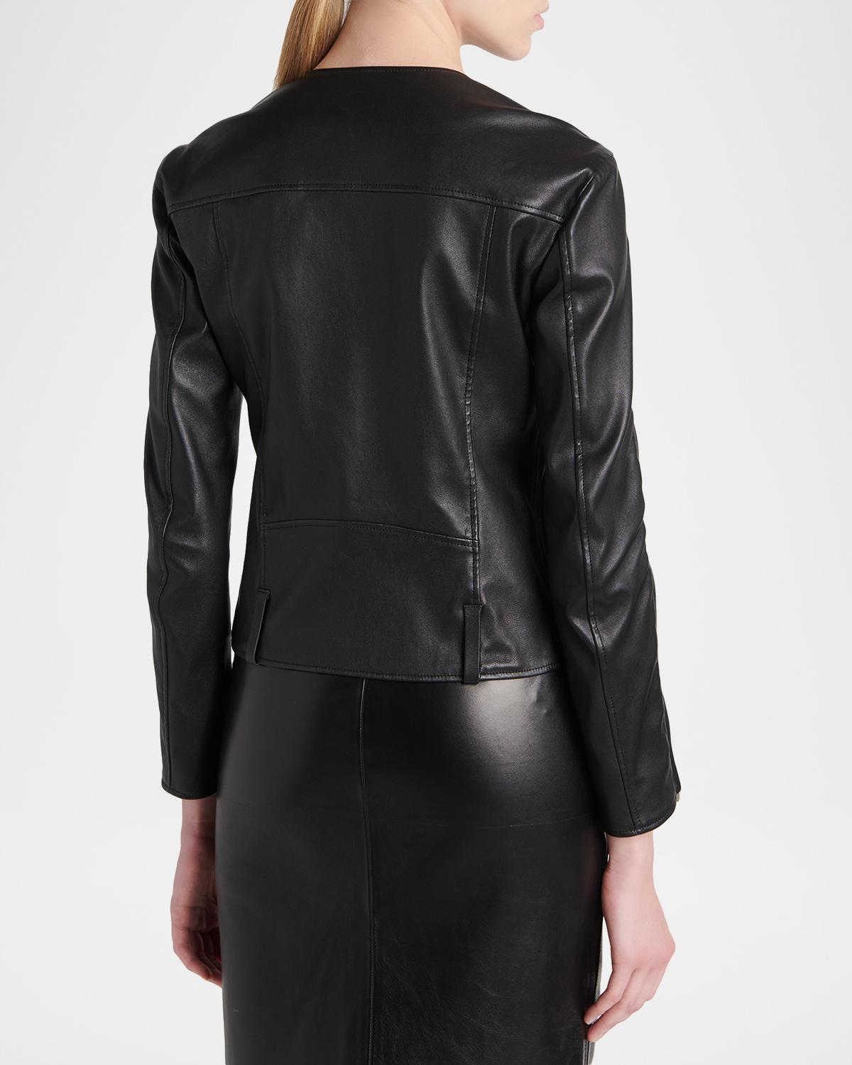 Collarless Leather Moto Jacket - thumbnail 3