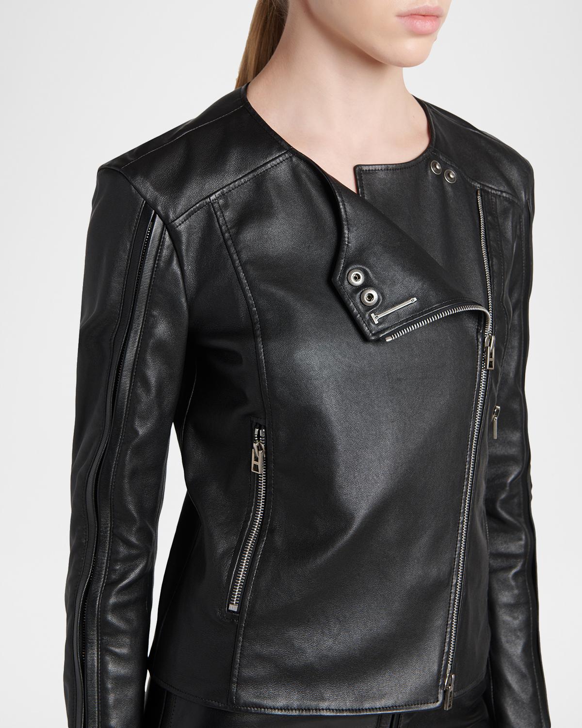 Collarless Leather Moto Jacket - thumbnail 5