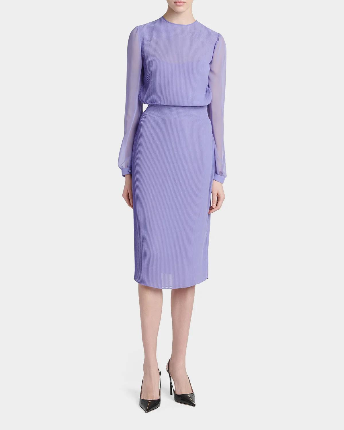 Pervinca Plisse Chiffon Long-Sleeve Midi Dress - thumbnail 2