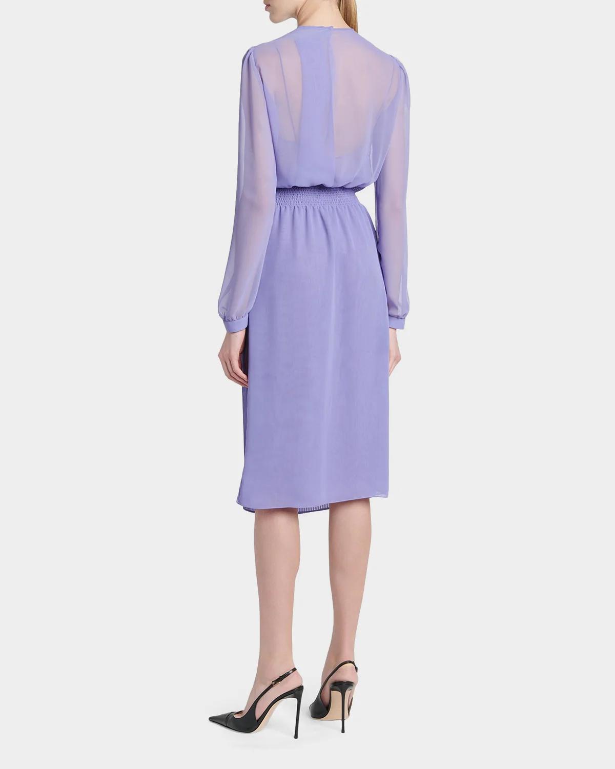 Pervinca Plisse Chiffon Long-Sleeve Midi Dress - thumbnail 3