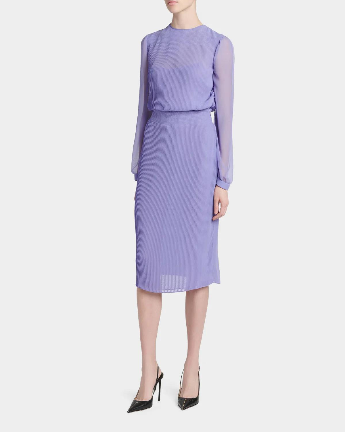 Pervinca Plisse Chiffon Long-Sleeve Midi Dress - thumbnail 4