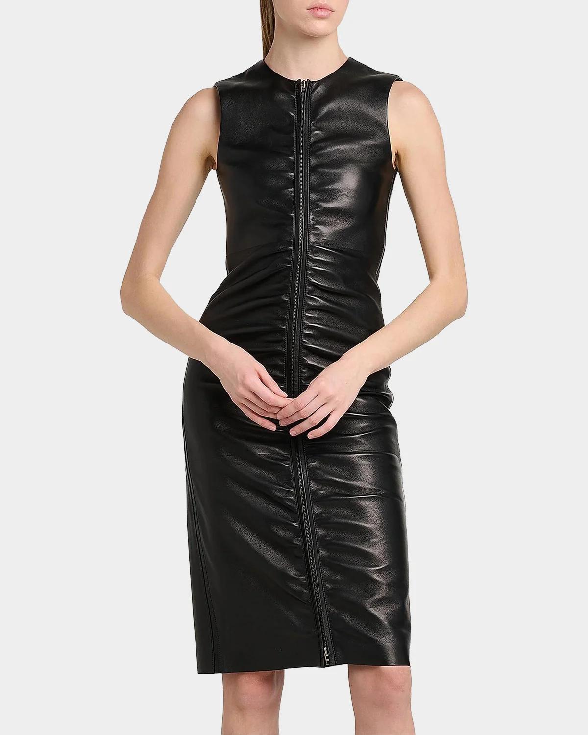 Lamb Leather Midi Dress - thumbnail 4